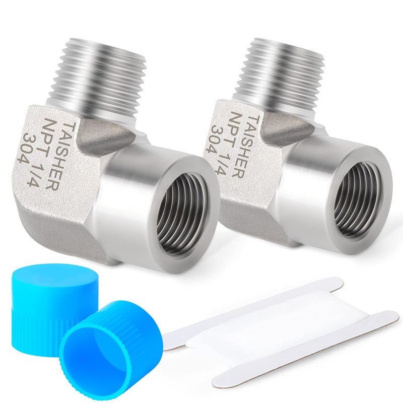 TAISHER 2PCS 304 Stainless Steel 90 Degree Barstock Street Elbow, 1/4 Inch NPT Male Pipe to 1/4 Inch NPT Female 304 Stainless Pipe Fitting - Image 1