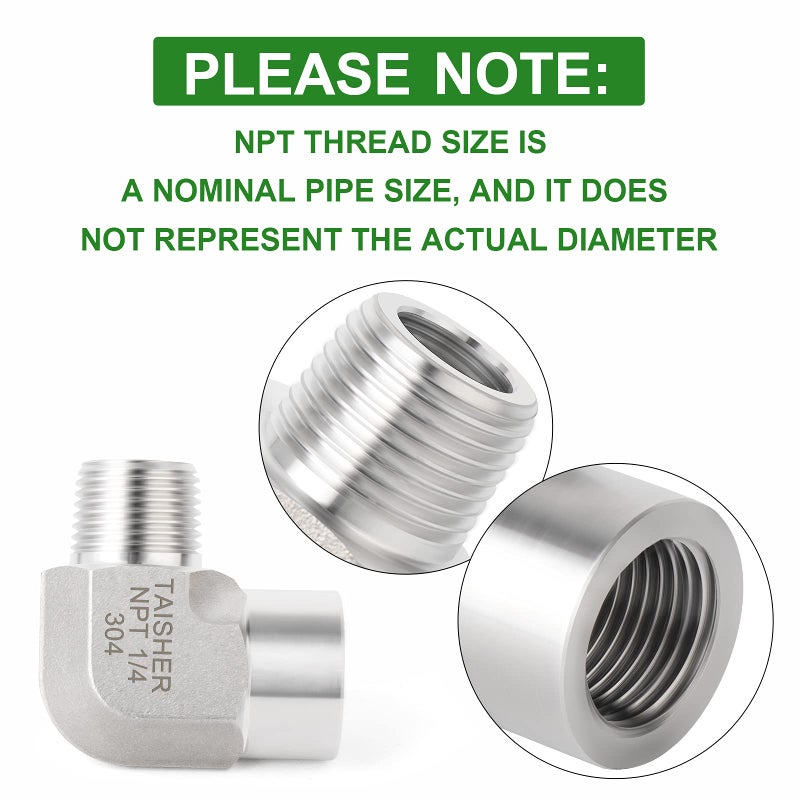 TAISHER 2PCS 304 Stainless Steel 90 Degree Barstock Street Elbow, 1/4 Inch NPT Male Pipe to 1/4 Inch NPT Female 304 Stainless Pipe Fitting - Image 5