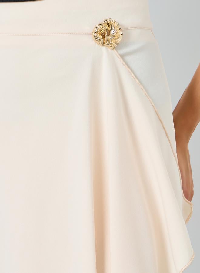 Styli Women Beige Solid Wrap Midi Skirt with Metallic Accents - Image 3