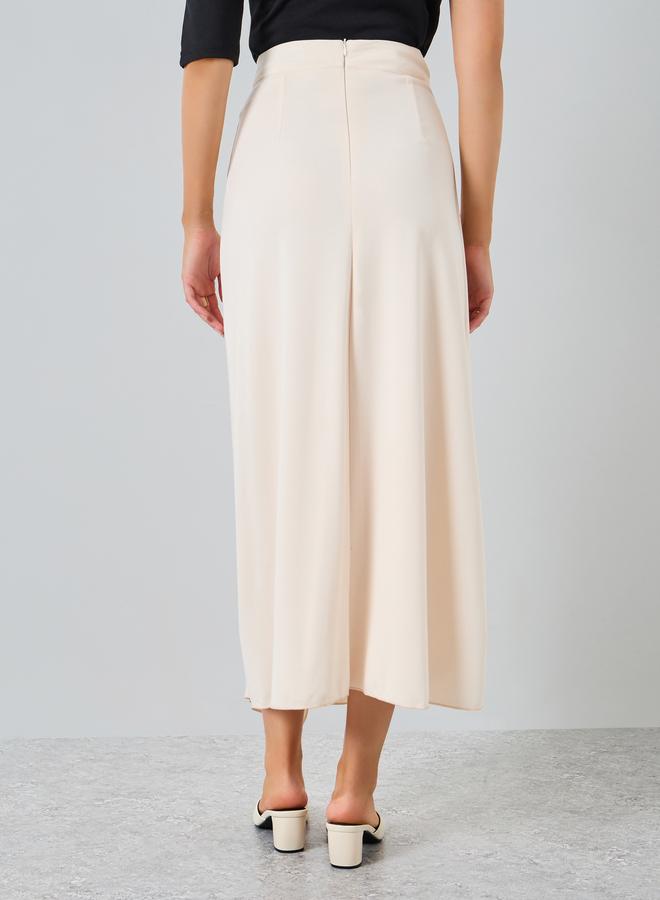 Styli Women Beige Solid Wrap Midi Skirt with Metallic Accents - Image 4