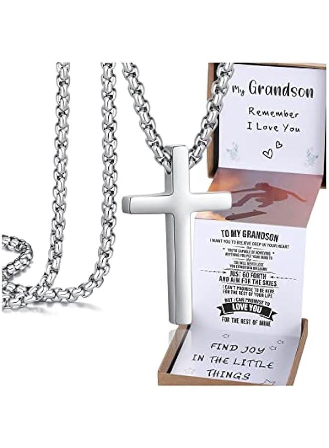 Arabest Unique Cross Necklace Gifts with Pull Out Gift Box for Son/Grandson/Dad/Love on Graduation/Father's Day/Birthday-Black/Silver(Various Sizes) - Image 1