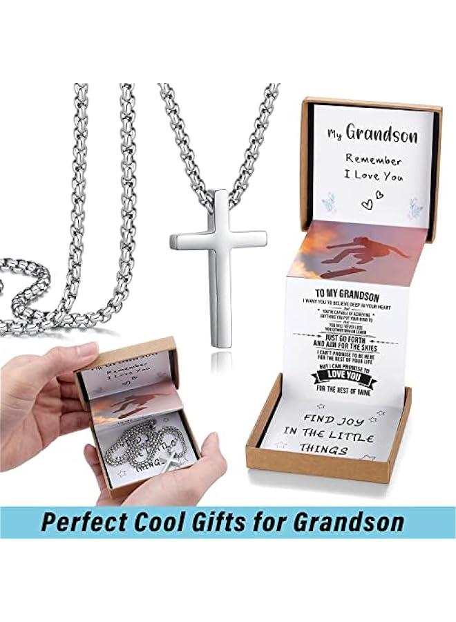Arabest Unique Cross Necklace Gifts with Pull Out Gift Box for Son/Grandson/Dad/Love on Graduation/Father's Day/Birthday-Black/Silver(Various Sizes) - Image 2