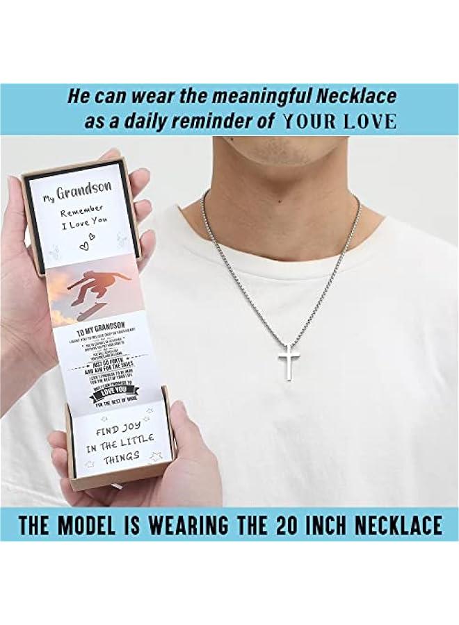 Arabest Unique Cross Necklace Gifts with Pull Out Gift Box for Son/Grandson/Dad/Love on Graduation/Father's Day/Birthday-Black/Silver(Various Sizes) - Image 4