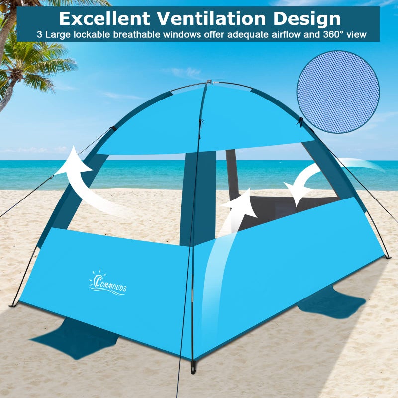 COMMOUDS Beach Tent Sun Shade for 3/4-5/6-7/8-10 Person, UPF 99+ Beach Sun Shelter Canopy Tent, Lightweight, Easy Set Up and Carry - Image 5