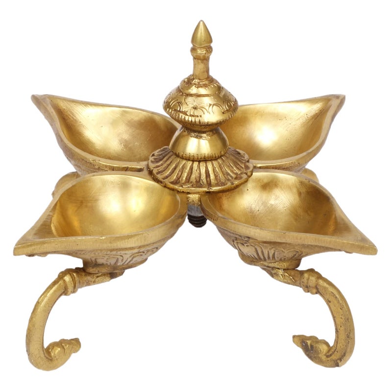 ARTVARKO ARTVARKO Brass Ethnic Traditional Oil Lamp Arti Deepam Burner Aarti Deepak Pooja Akhand Diya for Puja Room Oil Lamp Home Mandir Temple Decoration Item Gold Color 8 Inch 