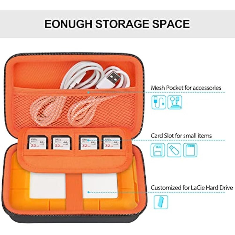 Hard Drive Carrying Case for LaCie Rugged Mini/Rugged Thunderbolt USB 3.0 2.0 USB-C External Hard Drive Portable HDD 1TB 2TB 4TB 5TB EVA Shockproof Protective Storage Holder Travel Bag, Orange - Image 2