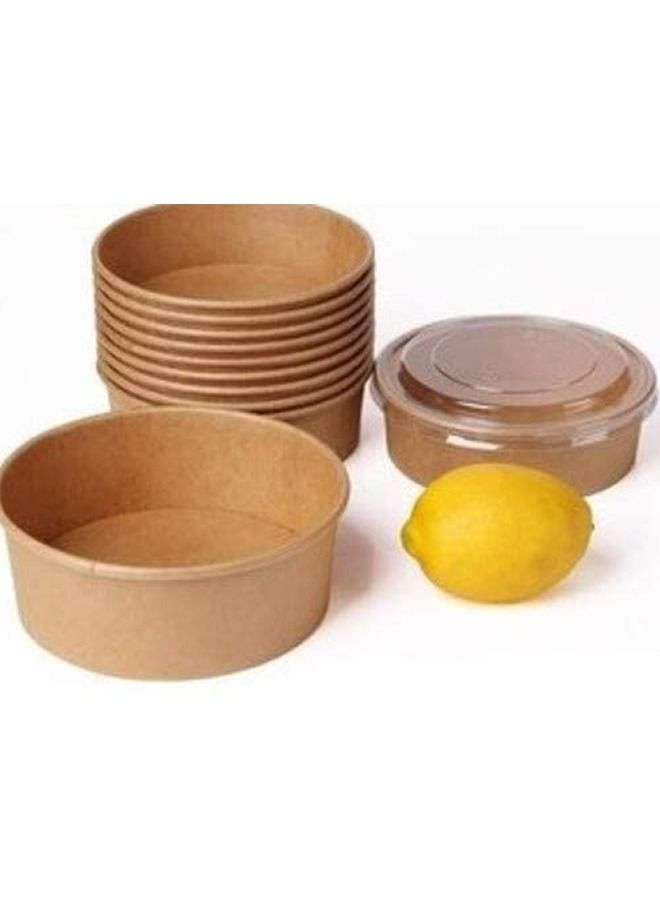 SNH Packing Kraft Salad Bowl 500ml Bio Disposable Bowl Brown With Lid 10 Pieces - Image 1