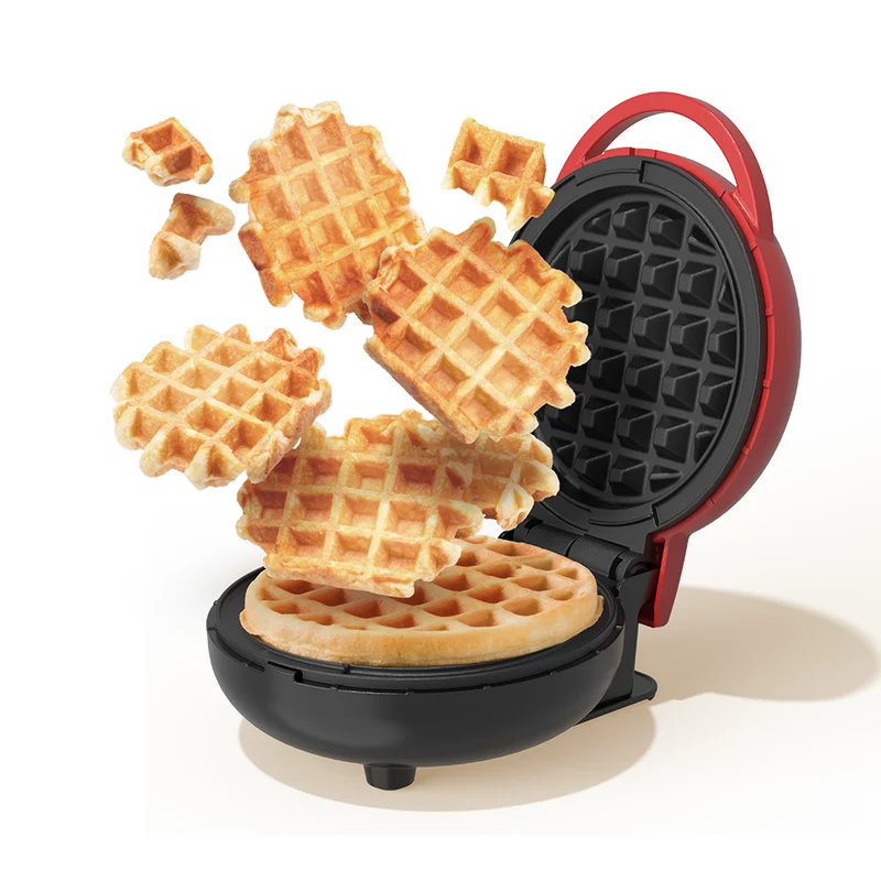 nutricook Mini Waffle Maker with Quick Heating, Ceramic Coated, Toxin-free, made without PTFEs, PFOAs & other PFAs for Safer & Healthier Cooking, Easy to Clean, Perfect for Kids and Families, 420W, Red,  NC-WM100R, 2-Year Warranty