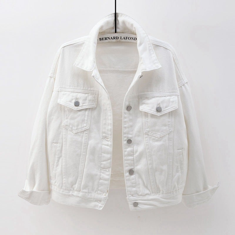 Spring Fall Colorful Plus-Size Denim Jacket Womens Loose Fit Casual BF Style White 