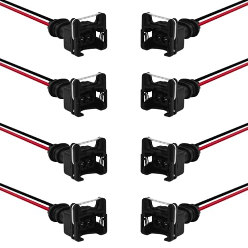 QKYS 8 PCS Fuel Injector Connector Fuel Injector Connector with Extended Pigtail Wiring Harness Copper Core Plug EV1 OBD1 Plug Wire Harness Pigtail Wiring Loom Fit for RC Bosch Honda Ford Toyota - Image 1