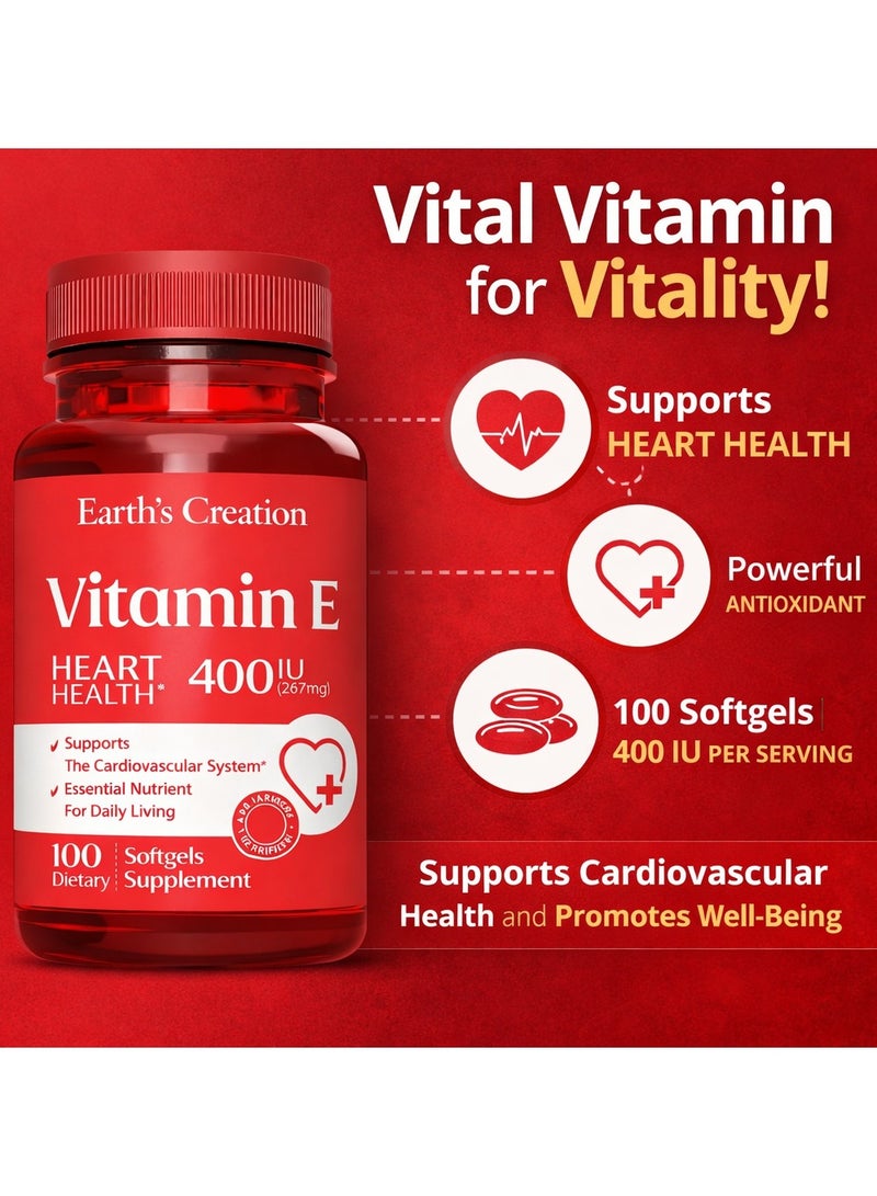 Earth's Creation Vitamin E 400 IU Promotes Healthy Skin, Immune Function & Cardiovascular Support - Image 2