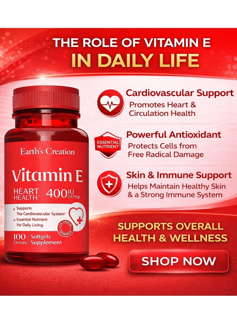 Earth's Creation Vitamin E 400 IU Promotes Healthy Skin, Immune Function & Cardiovascular Support - Image 4
