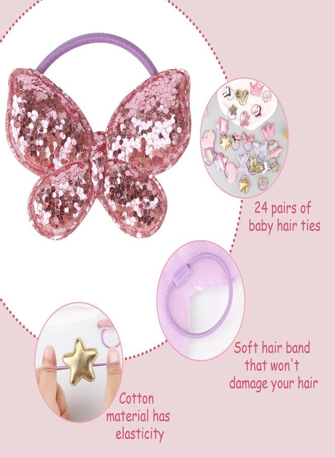 DRESHOW BQUBO 36 Pcs Toddler Hair Ties Clips for Girls Cute Hair Accessories Baby Sequins Butterfly Ties Clips Colorful Snap Hairpins Rubber Bands for Baby Toddler Girls Kids - Image 5