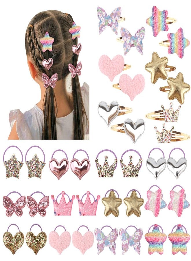 DRESHOW BQUBO 36 Pcs Toddler Hair Ties Clips for Girls Cute Hair Accessories Baby Sequins Butterfly Ties Clips Colorful Snap Hairpins Rubber Bands for Baby Toddler Girls Kids - Image 1