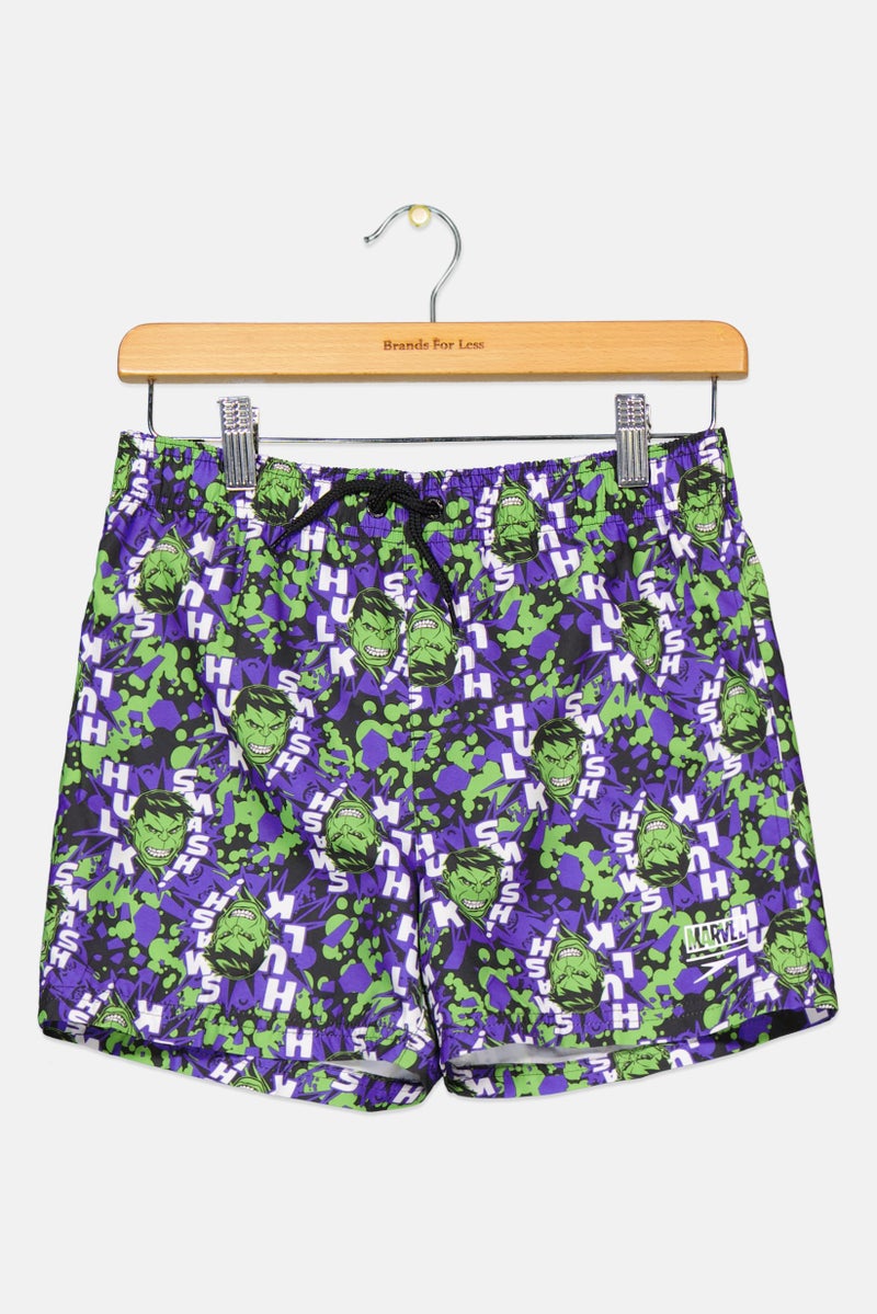 speedo شورتات سباحة للأطفال الأولاد بطباعة شاملة، مجموعة أخضر/بنفسجي - Image 1