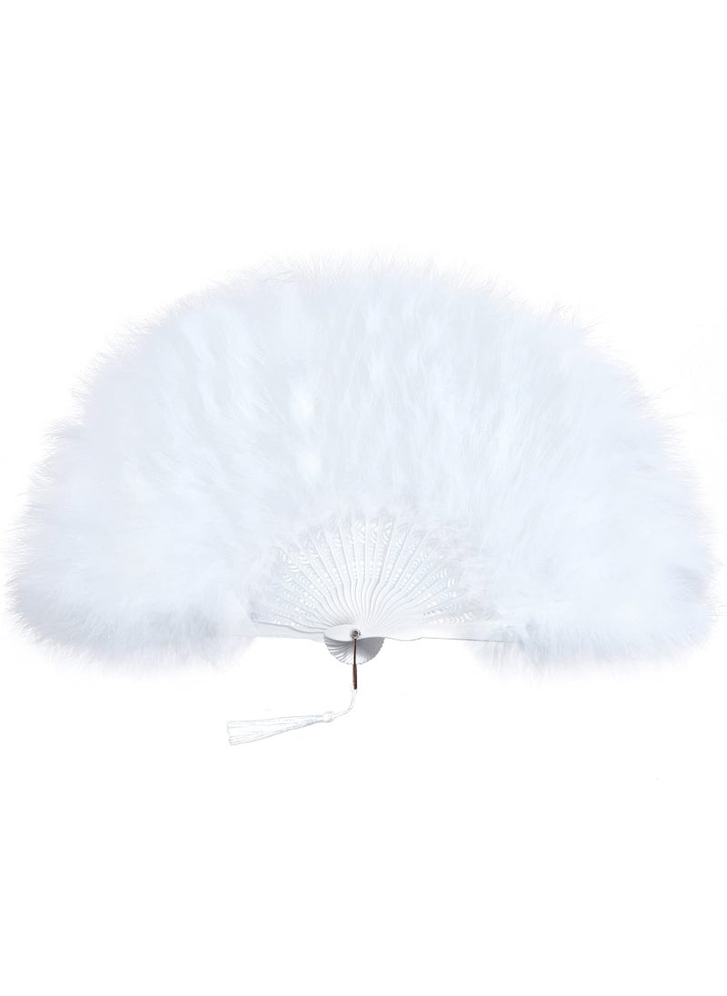 BABEYOND BABEYOND Marabou Feather Fan 20s Vintage Folding Fan Flapper Hand Fan for Costume Dancing Show Tea Party Wedding Decoration White 