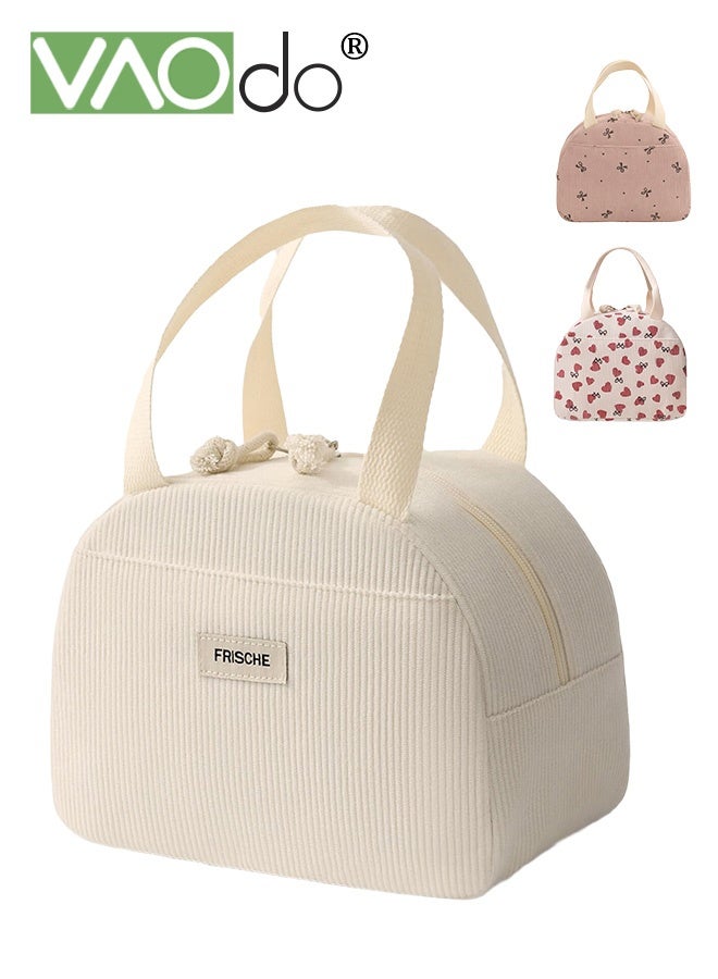 VAOdo Corduroy Lunch Bag, Cute Lunch Tote Bags with Zipper, Small Leakproof Cooler Bag Container, Reusable Insulated Lunch Box for Work Picnic Travel - Image 1