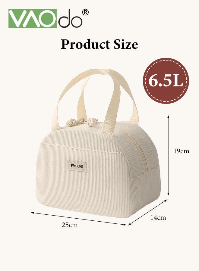 VAOdo Corduroy Lunch Bag, Cute Lunch Tote Bags with Zipper, Small Leakproof Cooler Bag Container, Reusable Insulated Lunch Box for Work Picnic Travel - Image 3