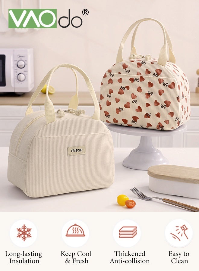 VAOdo Corduroy Lunch Bag, Cute Lunch Tote Bags with Zipper, Small Leakproof Cooler Bag Container, Reusable Insulated Lunch Box for Work Picnic Travel - Image 2