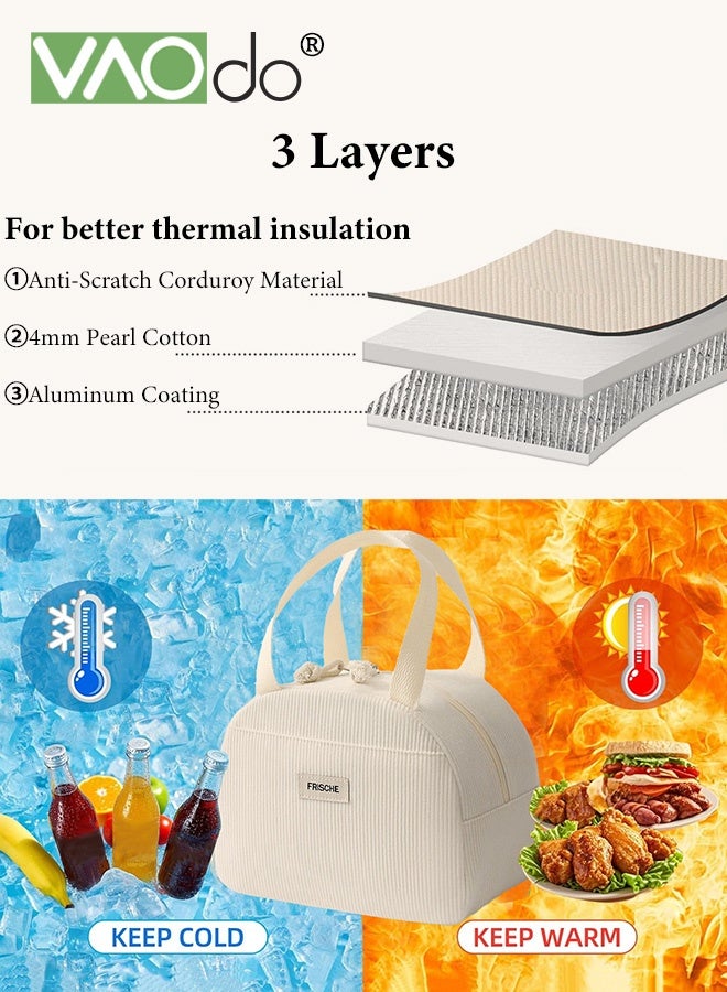 VAOdo Corduroy Lunch Bag, Cute Lunch Tote Bags with Zipper, Small Leakproof Cooler Bag Container, Reusable Insulated Lunch Box for Work Picnic Travel - Image 4