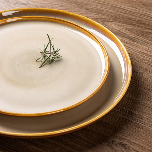 LeRatio Ceramic Dinnerware Sets for 6,Poreclain Plates and Bowls Sets,Handmade Reactive Glaze Dishes Set,Chip Resistant and Scratch Resistant | Oven&Dishwasher & Microwave Safe)-Kahki(18PCS) - Image 2