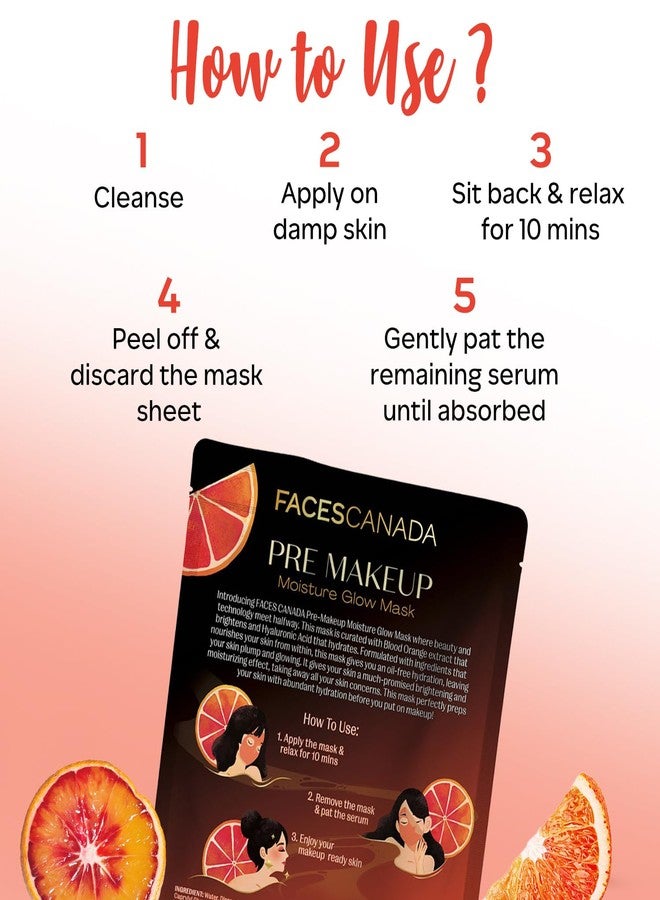 Facescanada Pre-Makeup Moisture Glow Sheet Mask, 20G | Facial-Like Hydrating Face Sheet Mask | Flawless Makeup Base | Instant Brightening & Glow | Blood Orange & Hyaluronic Acid | For All Skin Types - Image 5