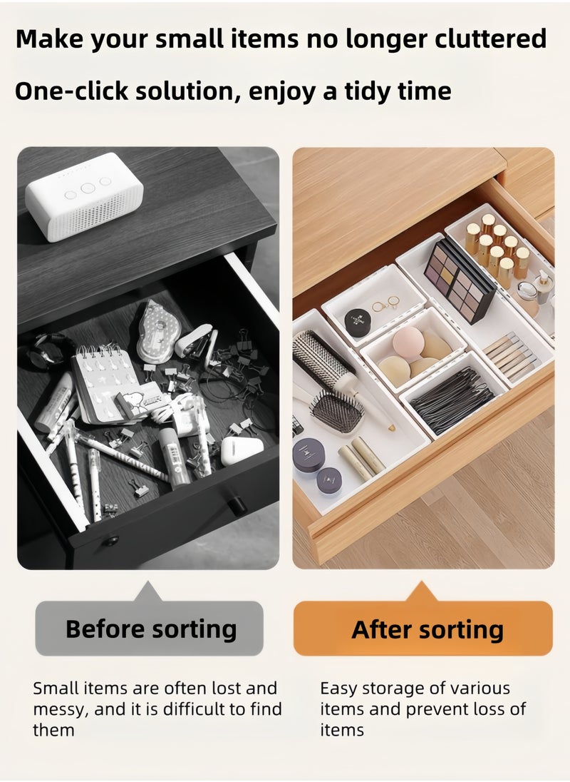 5PCS-New Retractable Drawer Storage Box Cosmetics Partition Box Multifunctional Underwear Socks Storage Box large Capacity Student Stationery Classification And Organization Cosmetics Desktop Storage Box（White-Large*1- Medium*1 -Small*3）