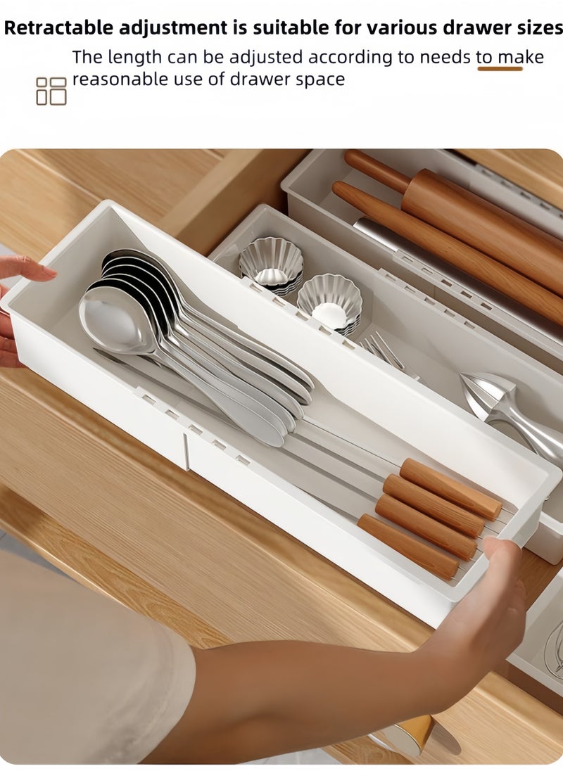 5PCS-New Retractable Drawer Storage Box Cosmetics Partition Box Multifunctional Underwear Socks Storage Box large Capacity Student Stationery Classification And Organization Cosmetics Desktop Storage Box（White-Large*1- Medium*1 -Small*3）