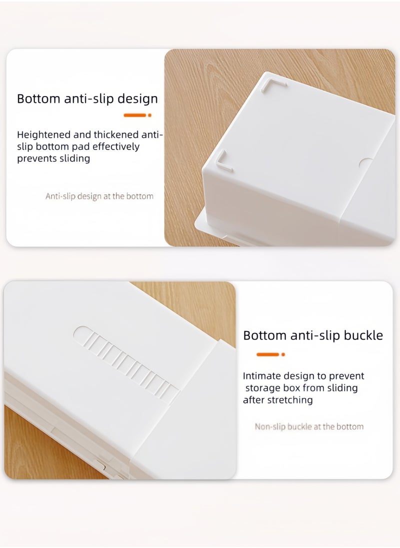 5PCS-New Retractable Drawer Storage Box Cosmetics Partition Box Multifunctional Underwear Socks Storage Box large Capacity Student Stationery Classification And Organization Cosmetics Desktop Storage Box（White-Large*1- Medium*1 -Small*3）