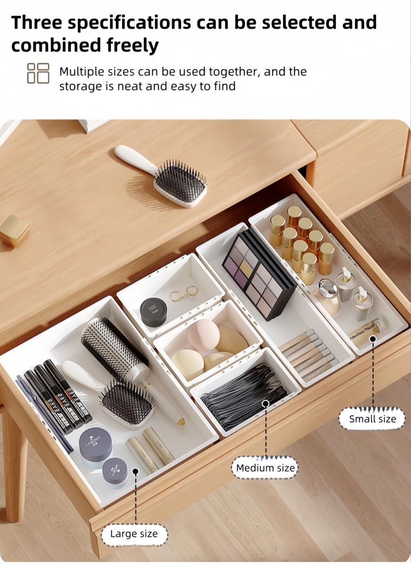 5PCS-New Retractable Drawer Storage Box Cosmetics Partition Box Multifunctional Underwear Socks Storage Box large Capacity Student Stationery Classification And Organization Cosmetics Desktop Storage Box（White-Large*1- Medium*1 -Small*3）