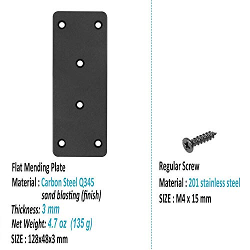 MOUNTAIN_ARK 10 Pack Black Flat Mending Plate, 5" x 1-7/8" Steel Metal Straight Braces Flat Bracket, Repair Fixing Joint for Wood Furniture, 1/8" Thick - Image 2