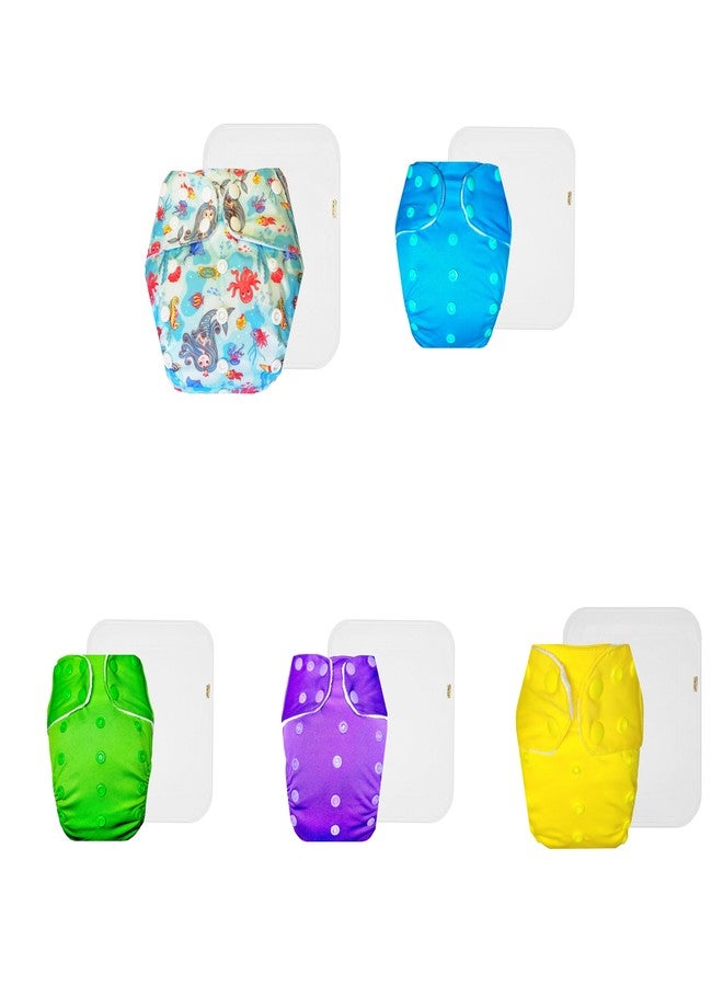 Dumbledo Premium Cloth Diaper with Cotton Insert (Pack of 5) | Snug Fit | Reusable & Washable | Travel Friendly | Worry-Free Diapering | 3 Months - 3 Years | Unisex Baby - Image 1