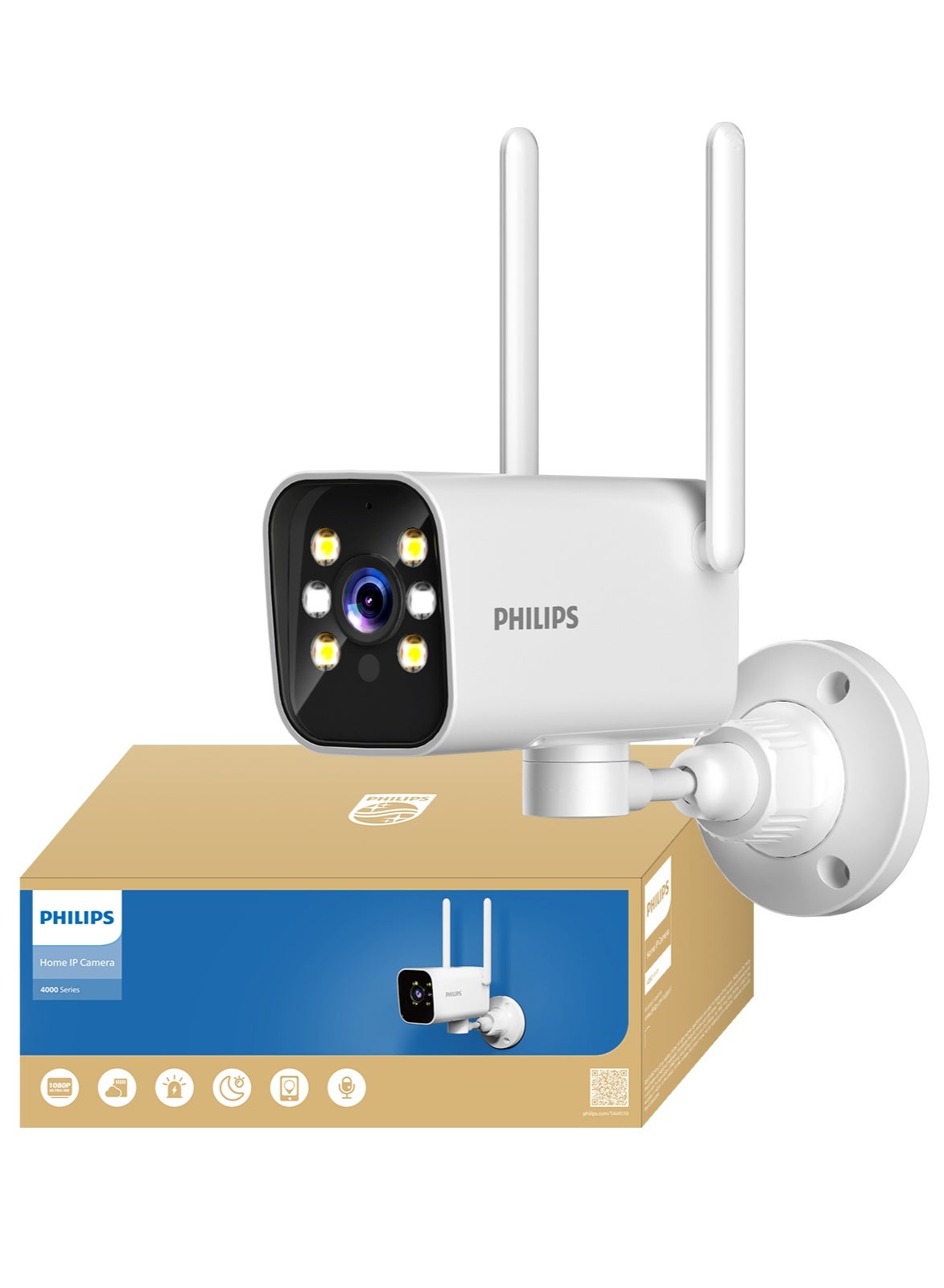 Philips 2MP Outdoor Bullet Camera, WiFi Camera IP Camera Security Camera for Home, 180° Pan 90° Tilt Bullet CCTV Camera,Only supports 2.4G Wifi, AI 2K-Like 1080P Surveillance Camera, Motion Tracking & Human Detection, Alarm Siren, Plug-in 24H Recording Home Camera for Villa Shop Warehouse, IP65