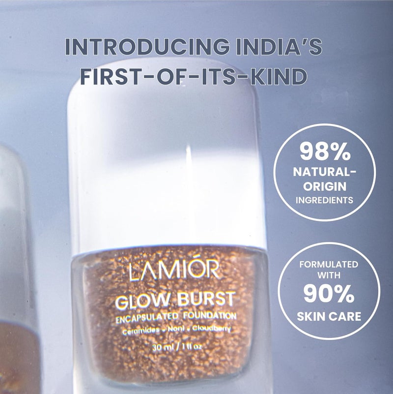 LAMIOR Glow Burst Encapsulated Foundation 30ml  Indias First MicroDroplet Formula for Radiant Glow  Lightweight UltraHydrating Skincare Makeup Hybrid  LongLasting Coverage  98 Natural Ingredients - Image 3