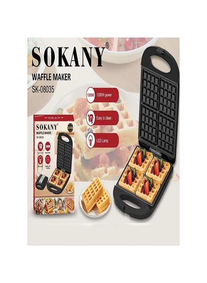 sokany 4 Slice Waffle Maker/Double Side Heating/Non-Stick Coating-1200W(SK-08035) - Image 2