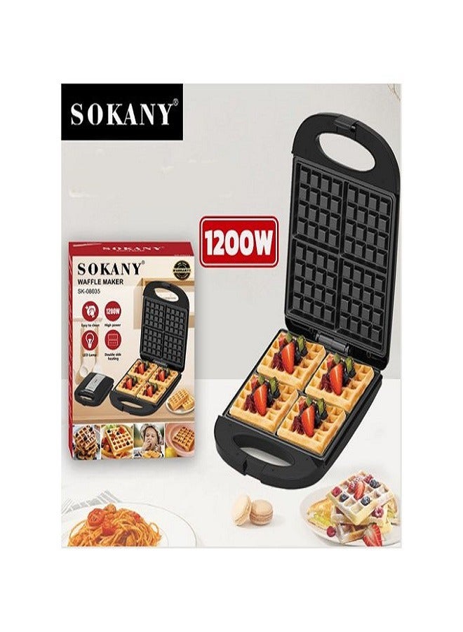 sokany 4 Slice Waffle Maker/Double Side Heating/Non-Stick Coating-1200W(SK-08035) - Image 3
