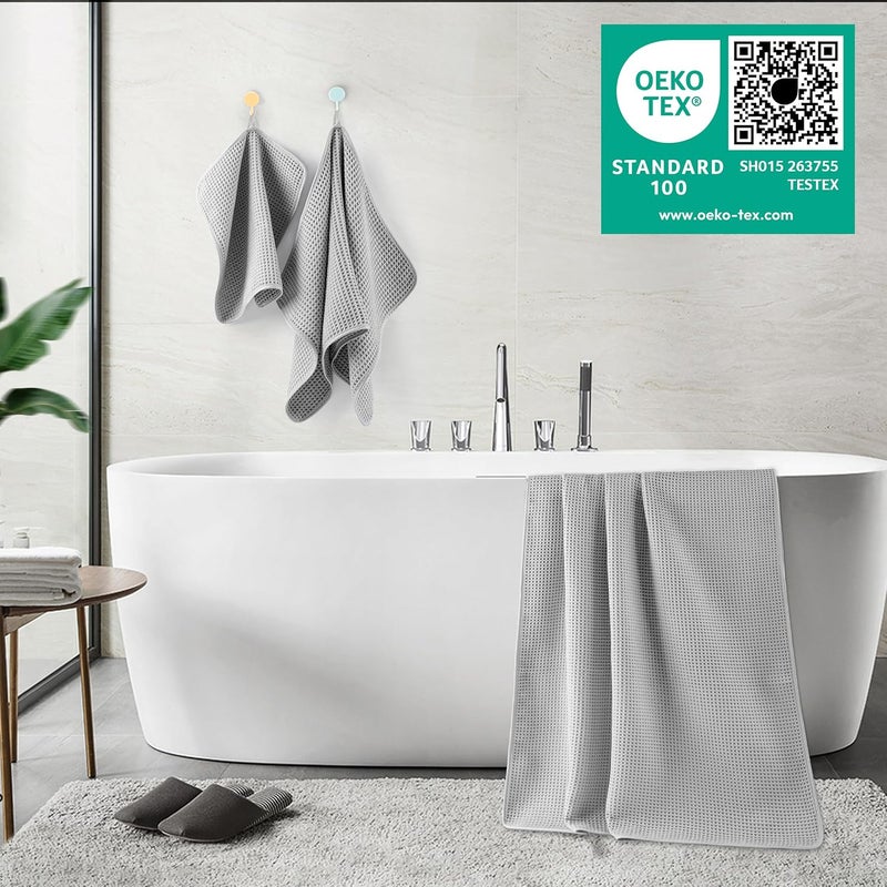 Polyte Oversize, 60 x 30 in., Quick Dry Lint Free Microfiber Bath Towel Set, 6 Piece (Waffle Weave) - Image 4