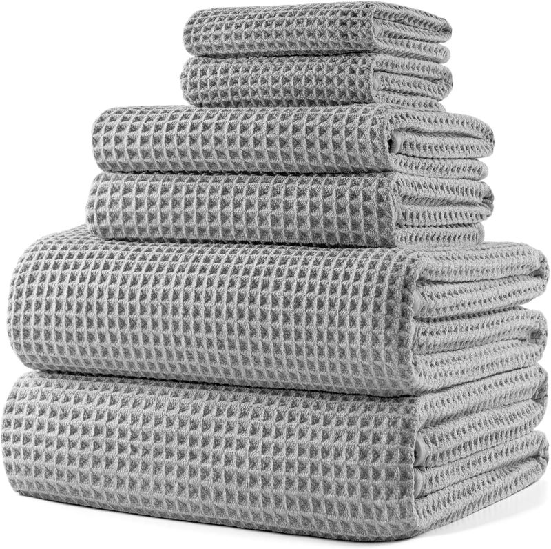 Polyte Oversize, 60 x 30 in., Quick Dry Lint Free Microfiber Bath Towel Set, 6 Piece (Waffle Weave) - Image 1