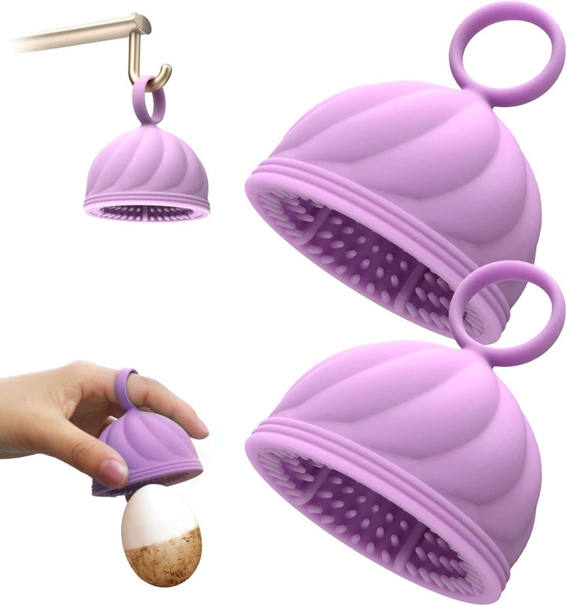DoID Tag Egg Washer for Fresh Eggs - Upgraded 2.0 Silicone Egg Scrubber | Farm Fresh Egg & Vegetable Scrubber (Purple 2Pcs) - Image 1