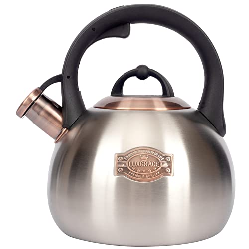 LUXGRACE 3.1 Quart Teal Whistling Tea Kettle for Stove Top, Food Grade Stainless Steel - Image 1