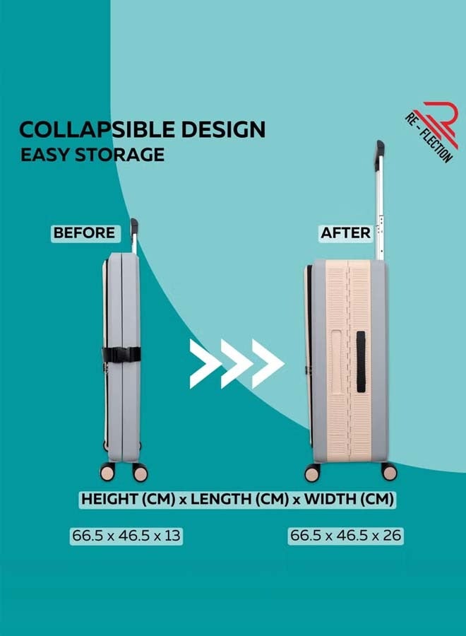 Reflection حقيبة أمتعة بعجلات قابلة للطي مقاس 24 بوصة، هيكل من بلاستيك البولي بروبيلين، تصميم محمول، مقابض ناعمة مصممة هندسيًا، مقبض قابل للتعديل بمستويين، بيج - Image 2