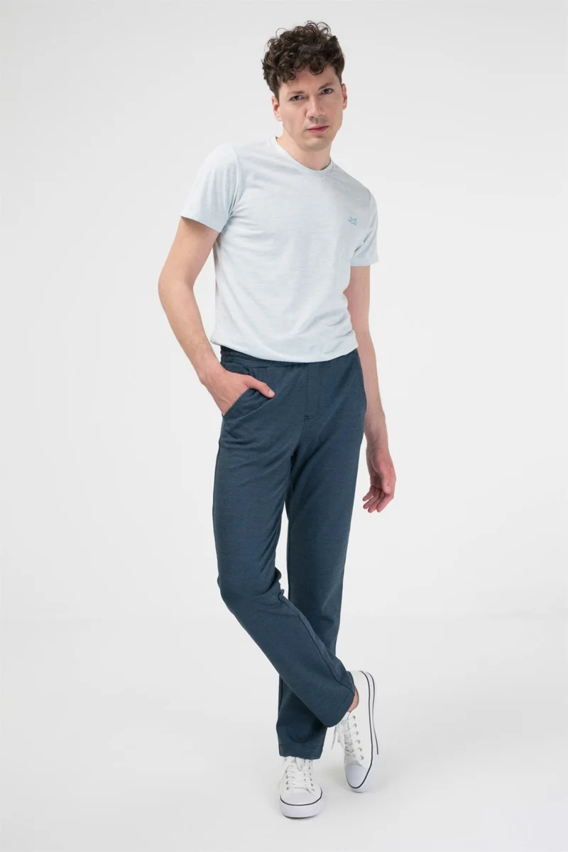 BRZ Collection Metal Buttoned Interlock Navy Blue Men's Trousers