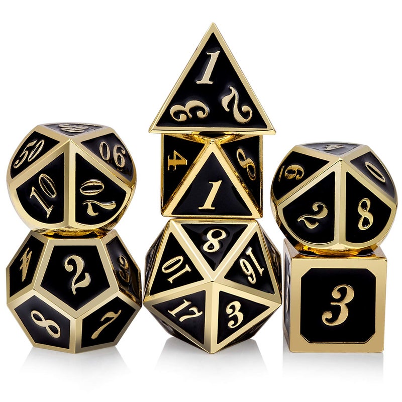 DNDND Metal Dice Set D&D, 7 die Metal Polyhedral Dice Set with Gift Metal Box and Gold Number for DND Dungeons and Dragons Role Playing Games (Black and Gold) - Image 1