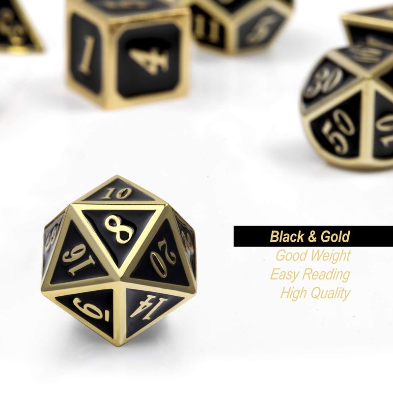 DNDND Metal Dice Set D&D, 7 die Metal Polyhedral Dice Set with Gift Metal Box and Gold Number for DND Dungeons and Dragons Role Playing Games (Black and Gold) - Image 4