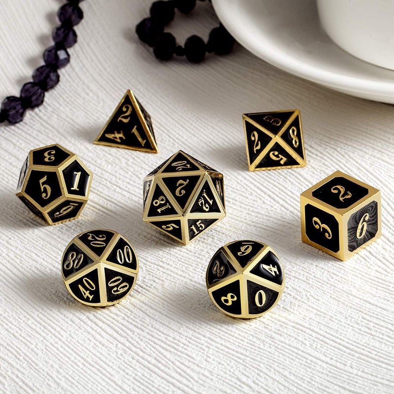 DNDND Metal Dice Set D&D, 7 die Metal Polyhedral Dice Set with Gift Metal Box and Gold Number for DND Dungeons and Dragons Role Playing Games (Black and Gold) - Image 3