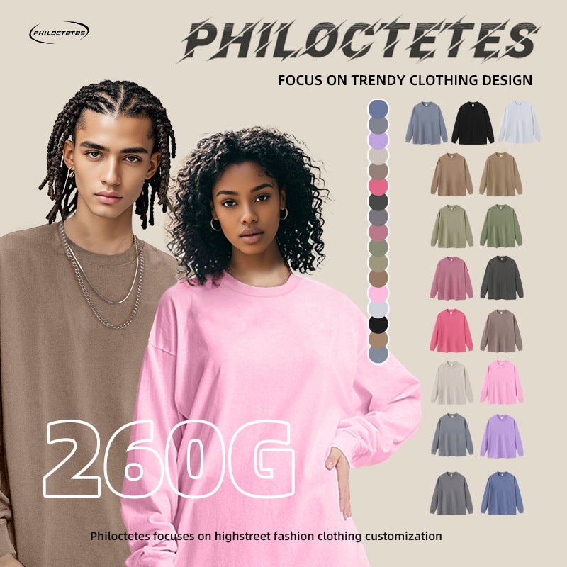 2025 New Heavy Retro Washed Old 260G Long Sleeve T-Shirt Loose Joker Men'S And Women'S Base Shirt Trendy - Image 3