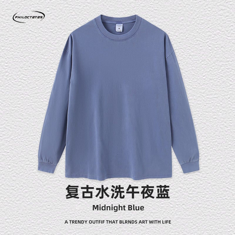 2025 New Heavy Retro Washed Old 260G Long Sleeve T-Shirt Loose Joker Men'S And Women'S Base Shirt Trendy - Image 1