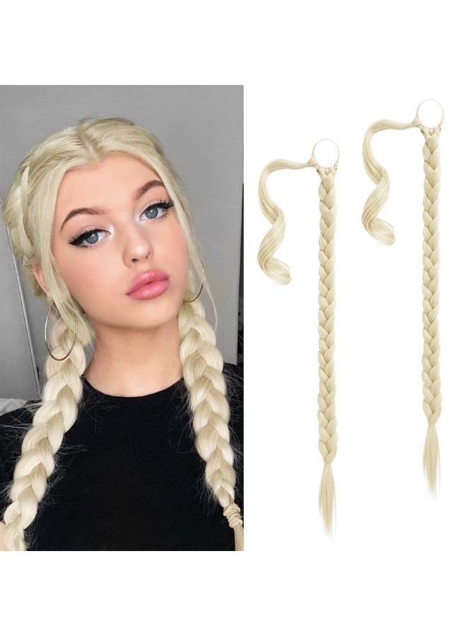 BARSDAR 2 قطع 30 بوصة طويلة من إكستنشن ذيل الحصان المجدول مع رباط شعر لتغليف الشعر إكستنشن ذيل الحصان DIY شعر صناعي ناعم وطبيعي للنساء والفتيات - أشقر زبدة - Image 1