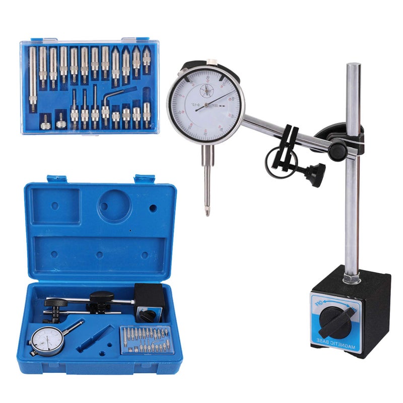 Qnkaa Dial Indicator with Magnetic Base Holder Fine Adjustable Long Arm 01 Magnetic Dial Indicator Professional Dial Gauge 0001
