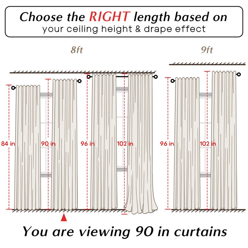 PANELSBURG Off White Linen Blackout Curtains 90 Inches Long Pleated Back Tab Room Darkening Thermal Lined Curtain Panels Set of 2 - Image 5